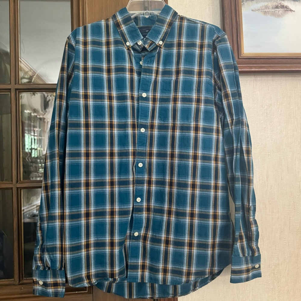 GAP Teal and Brown Plaid Shirt